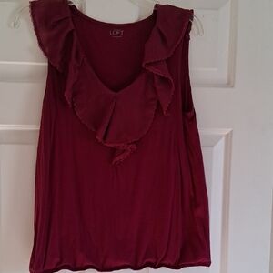 LOFT Sleeveless Ruffled Maroon Blouse